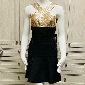 HERVE LEGER NWT SEQUIN FLARED BODYCON DRESD